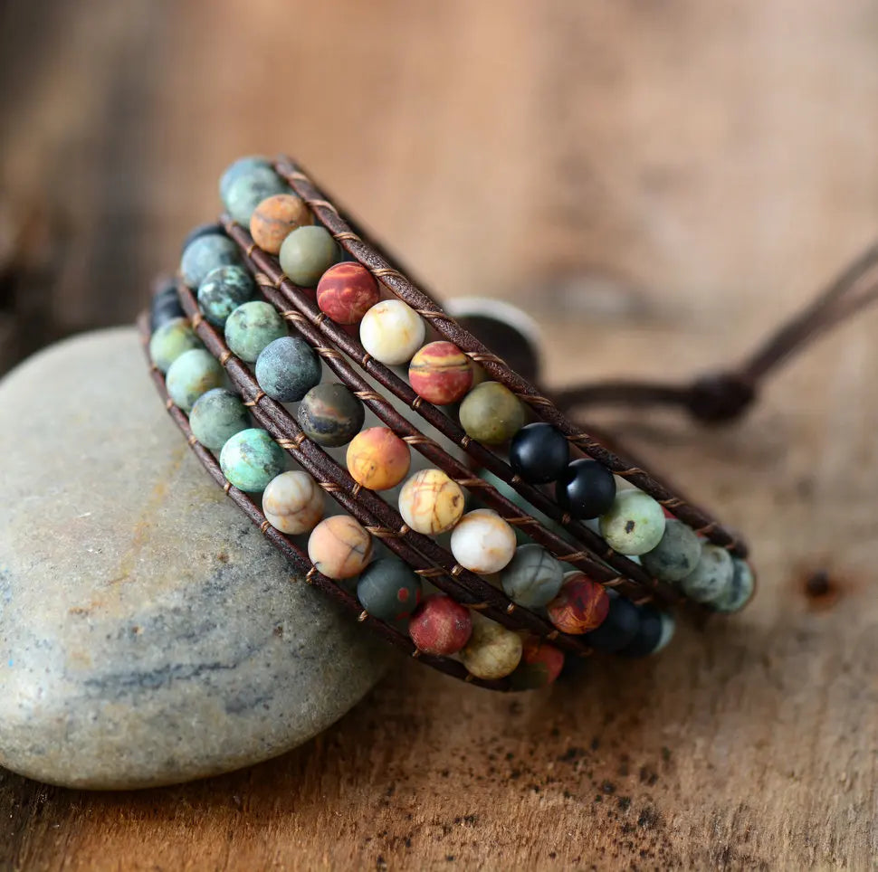 Affection Bracelet-Natural Semi Precious Stone Leather Bracelet